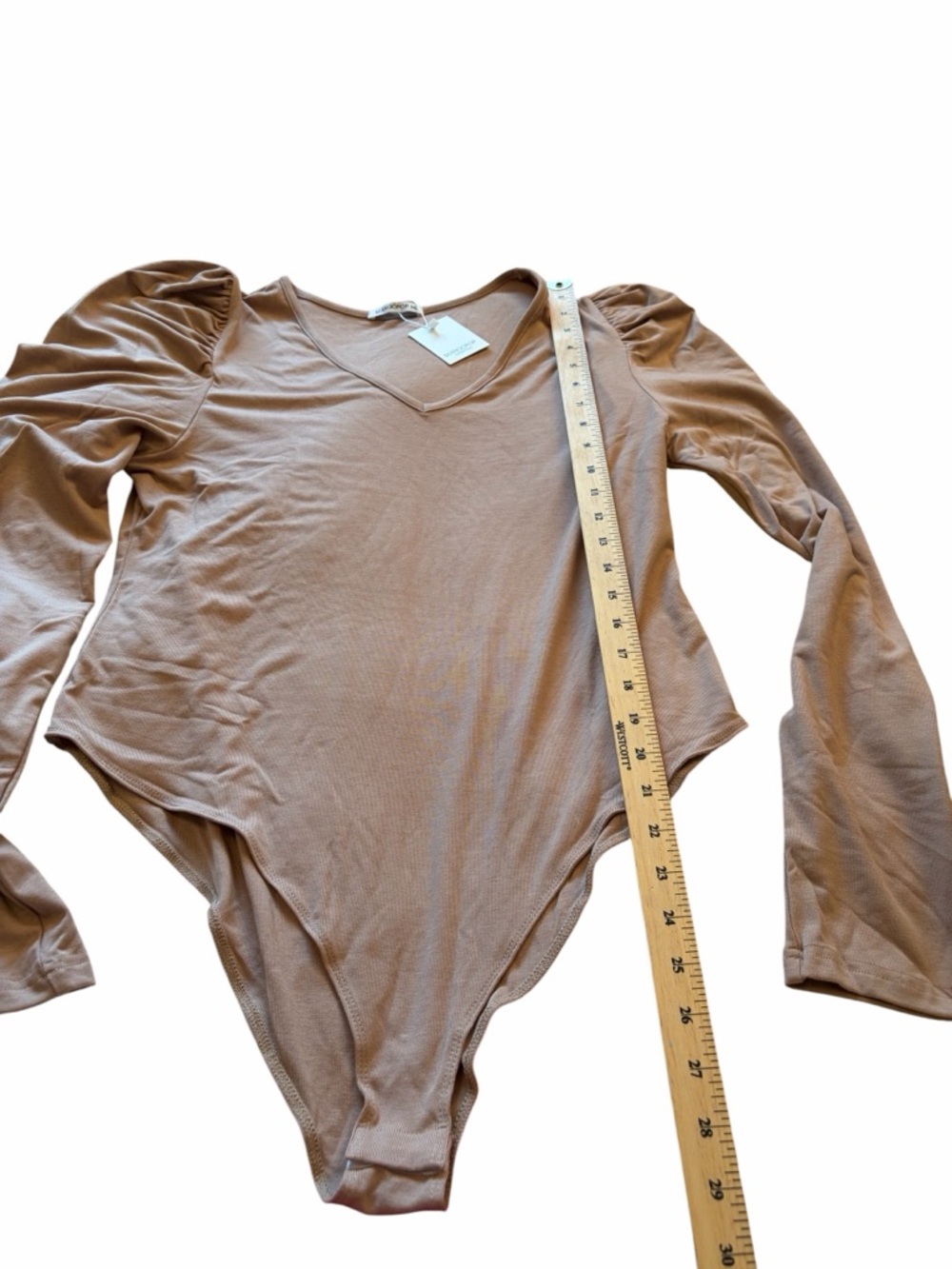 Mangopop Collection Beige VNeck-Gathered Shoulders Body Suit-Size XXL - Picture 3 of 9